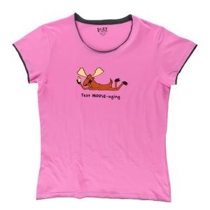 Lazy One Text Moose-aging Women's Sleepwear Pajama Top Short Sleeve Fitted Tee